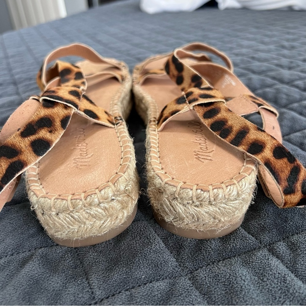 Madewell wedge Sandals Women size 9 Leopard Animal Print Malia Espadrille - Picture 11 of 12